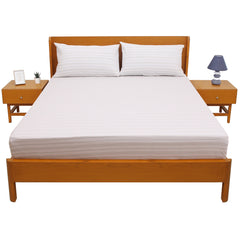 Linear Greens Double Bed Sheet 96″ × 102″ – Fresh Contemporary Line-Pattern Bedding