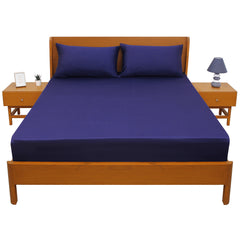 Navy Blue Solid Dyed Double Bed Sheet – 96x102"