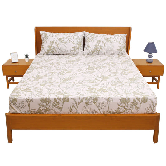 Olive Linear Double Bed Sheet 96″ × 102″ – Sleek, Modern Striped Bedding