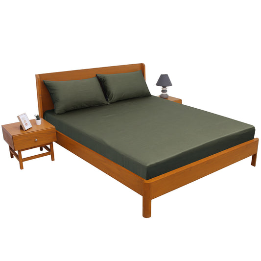 Army Green Dyed Double Bed Sheet 96x102" – Premium Solid Color Bedding