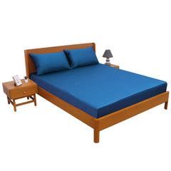 Blue-Grey Dyed Double Bed Sheet 96x102" – Elegant Solid Premium Bedding