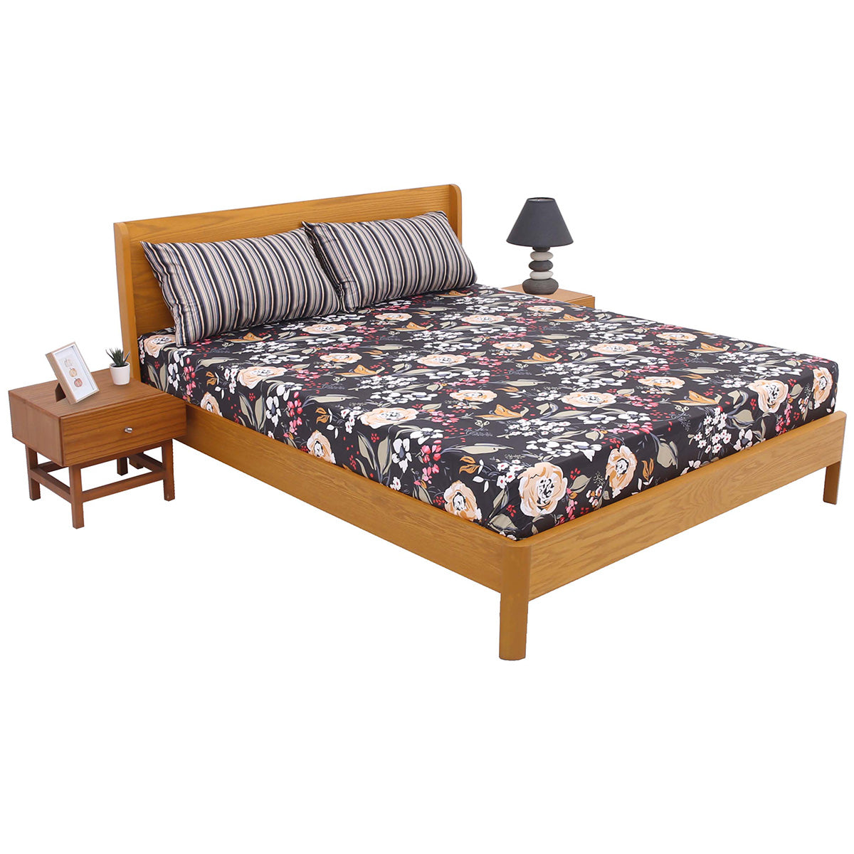 Black Floral Double Bed Sheet 92x98” - Habitt