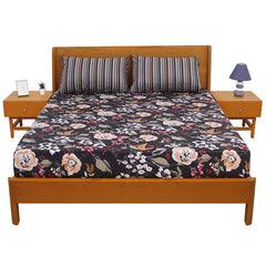 Black Floral Double Bed Sheet 92x98” - Habitt