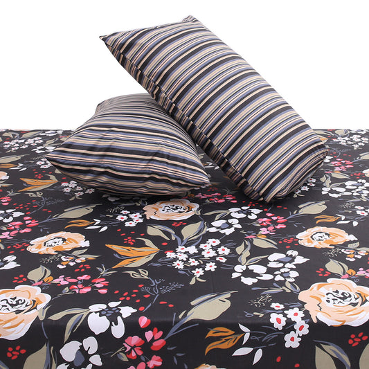 Black Floral Double Bed Sheet 92x98” - Habitt