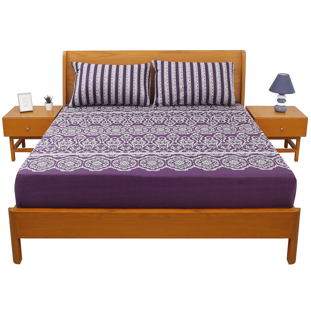 Blue Purple Pattern Double Bed Sheet 92x98” - Habitt