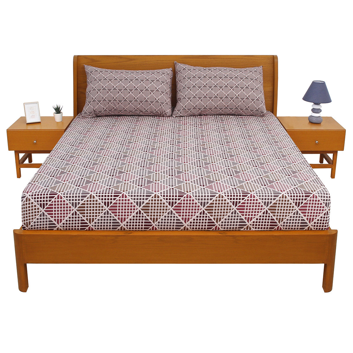 Brown Geometric Multi Double Bed Sheet  92x98” - Habitt