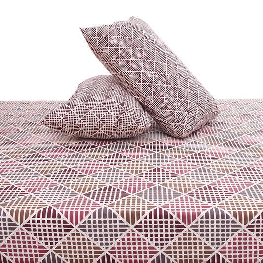 Brown Geometric Multi Double Bed Sheet  92x98” - Habitt