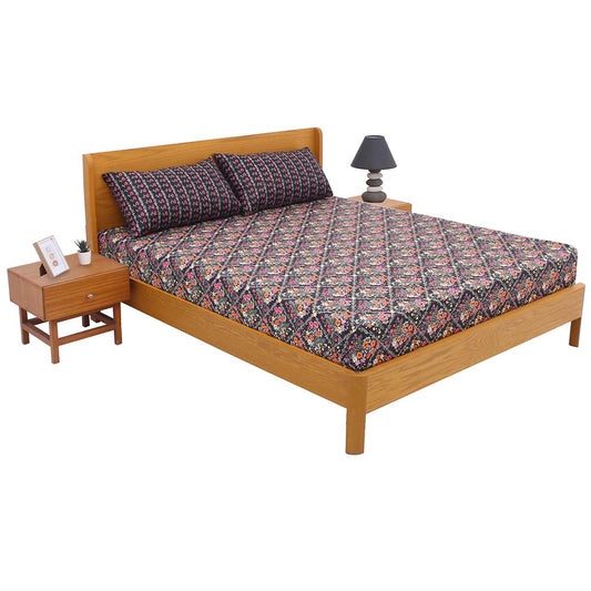 Black Floral Double Bed Sheet 92x98” - Habitt