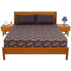Black Floral Double Bed Sheet 92x98” - Habitt