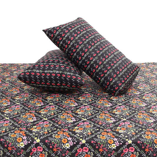 Black Floral Double Bed Sheet 92x98” - Habitt