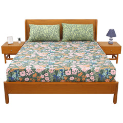 Green multi flora Double Bed Sheet 92x98" - Habitt