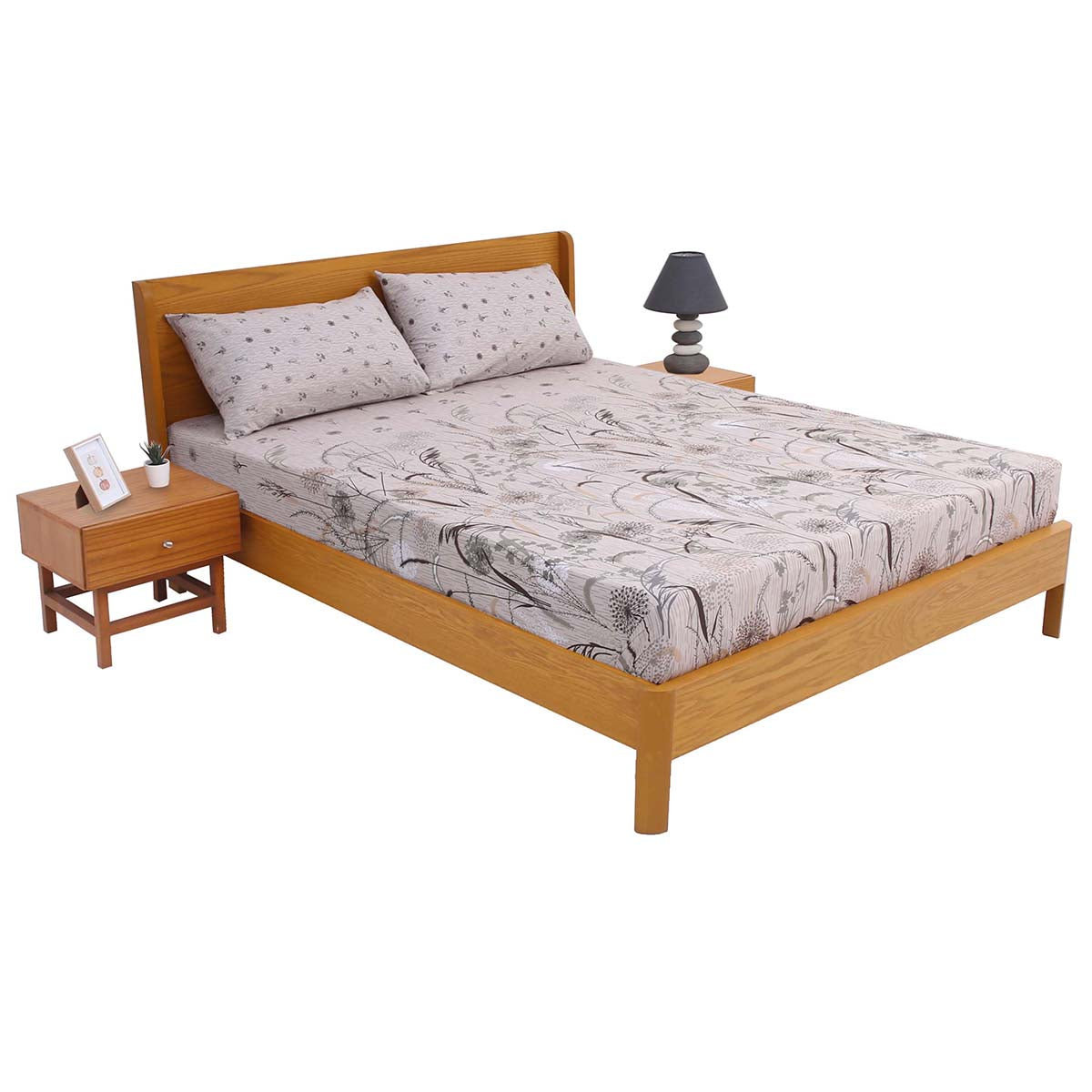 Beige Black Flowers Double Bed Sheet 92x98" - Habitt