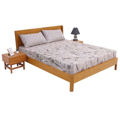 Beige Black Flowers Double Bed Sheet 92x98" - Habitt