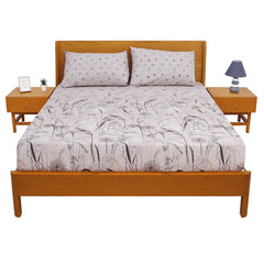 Beige Black Flowers Double Bed Sheet 92x98" - Habitt