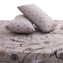 Beige Black Flowers Double Bed Sheet 92x98" - Habitt