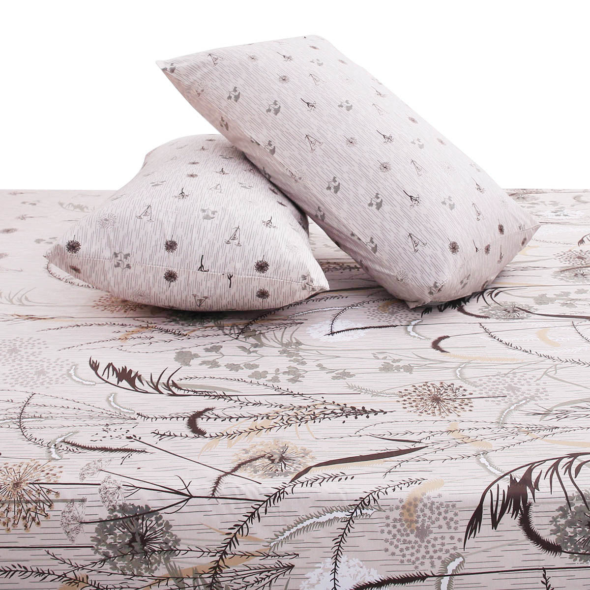 Beige Black Flowers Double Bedding Set of 6