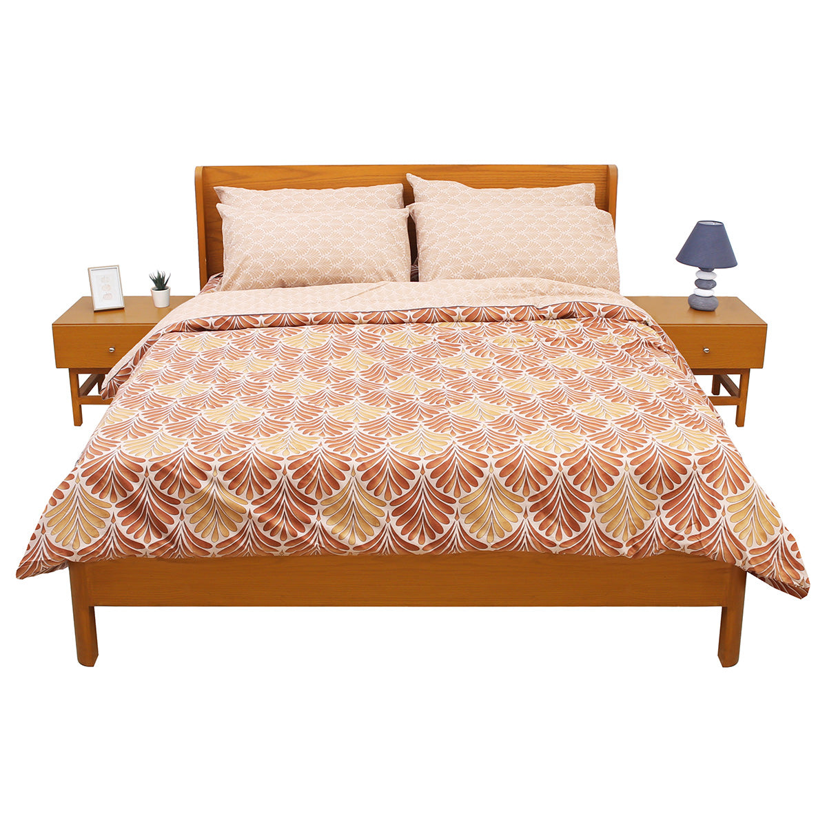 Beige Damask Double Bedding Set – 6 Piece Luxury SB Collection | Elegant Floral Jacquard Bed Linen - Habitt