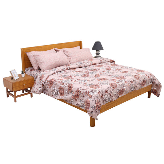 Beige Floral Double Bedding Set – 6 Piece Soft Cotton Elegant Printed Bed Linen Collection - Habitt