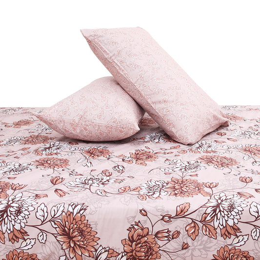 Beige Floral Double Bedding Set – 6 Piece Soft Cotton Elegant Printed Bed Linen Collection - Habitt