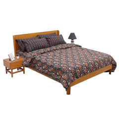 Black Floral Double Bedding Set – 6 Piece Elegant Printed Bed Linen | Modern Botanical Design SB Collection - Habitt
