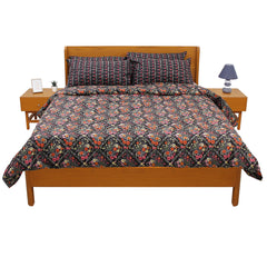 Black Floral Double Bedding Set – 6 Piece Elegant Printed Bed Linen | Modern Botanical Design SB Collection - Habitt