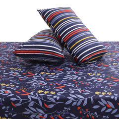 Blue Leaf Double Bedding Set – 6 Piece Modern Floral & Striped Bed Linen | Elegant Botanical Design - Habitt