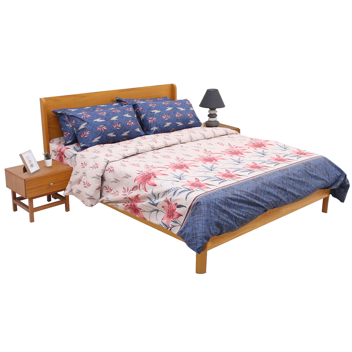 Pink Floral Double Bedding Set – 6 Piece Soft Elegant Printed Bed Linen - Habitt