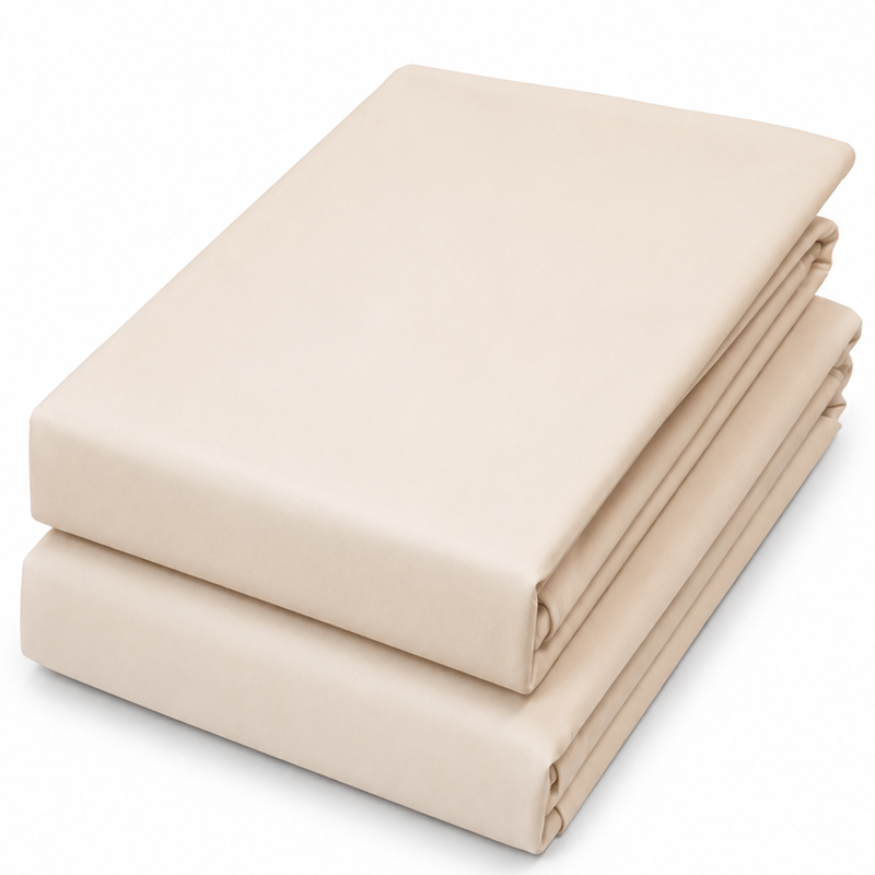 Off-White Dyed Double Bedding Set of 6 Satin | Plain Double Bed Set