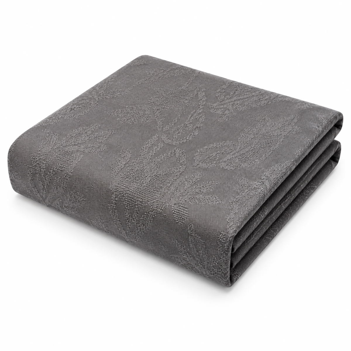 Grey Textured Cotton Jacquard Bed Cover | Elegant Leaf Pattern Woven Bedding