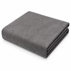 Grey Textured Cotton Jacquard Bed Cover | Elegant Leaf Pattern Woven Bedding