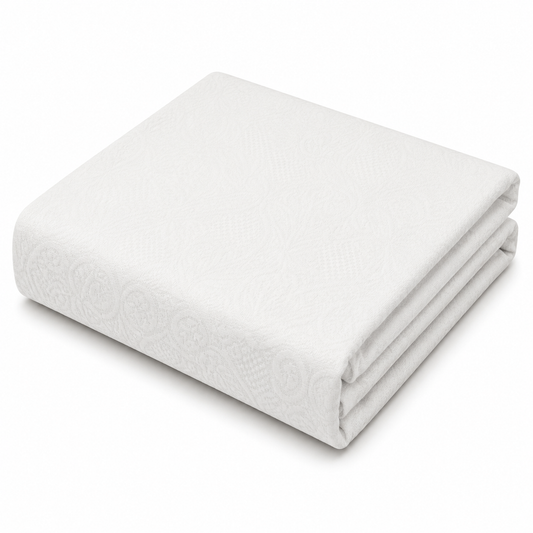 White Textured Cotton Jacquard Bed Cover | Elegant Woven White Bedding