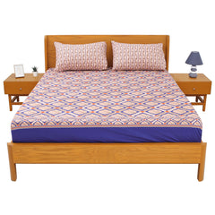 Geometric Box Print Double Bed Sheet with Pillow Covers Printed Bedsheet 92x98 Inch - Habitt