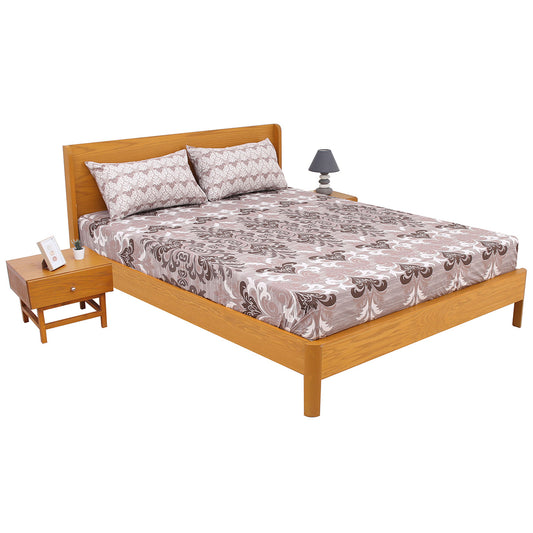 Grey Floral Print Double Bed Sheet with Pillow Covers Bedsheet 92x98 Inch - Habitt