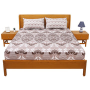Grey Floral Print Double Bed Sheet with Pillow Covers Bedsheet 92x98 Inch - Habitt