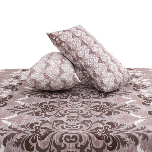 Grey Floral Print Double Bed Sheet with Pillow Covers Bedsheet 92x98 Inch - Habitt