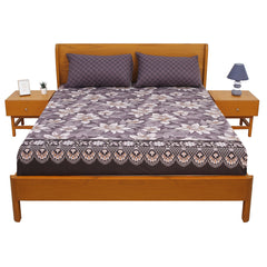 Purple Tulip Floral Double Bed Sheet with Pillow Covers Printed Bedsheet 92x98 Inch - Habitt
