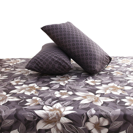 Purple Tulip Floral Double Bed Sheet with Pillow Covers Printed Bedsheet 92x98 Inch - Habitt