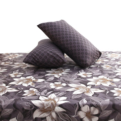 Purple Tulip Floral Double Bed Sheet with Pillow Covers Printed Bedsheet 92x98 Inch - Habitt