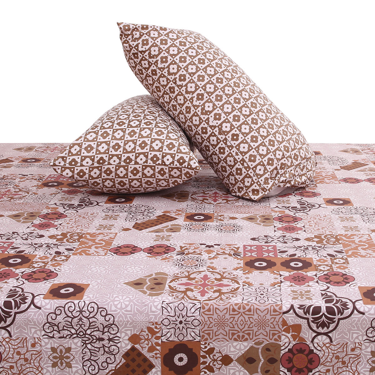 Heritage Print Double Bed Sheet with Pillow Covers – Printed Bedsheet 92x98 Inch - Habitt