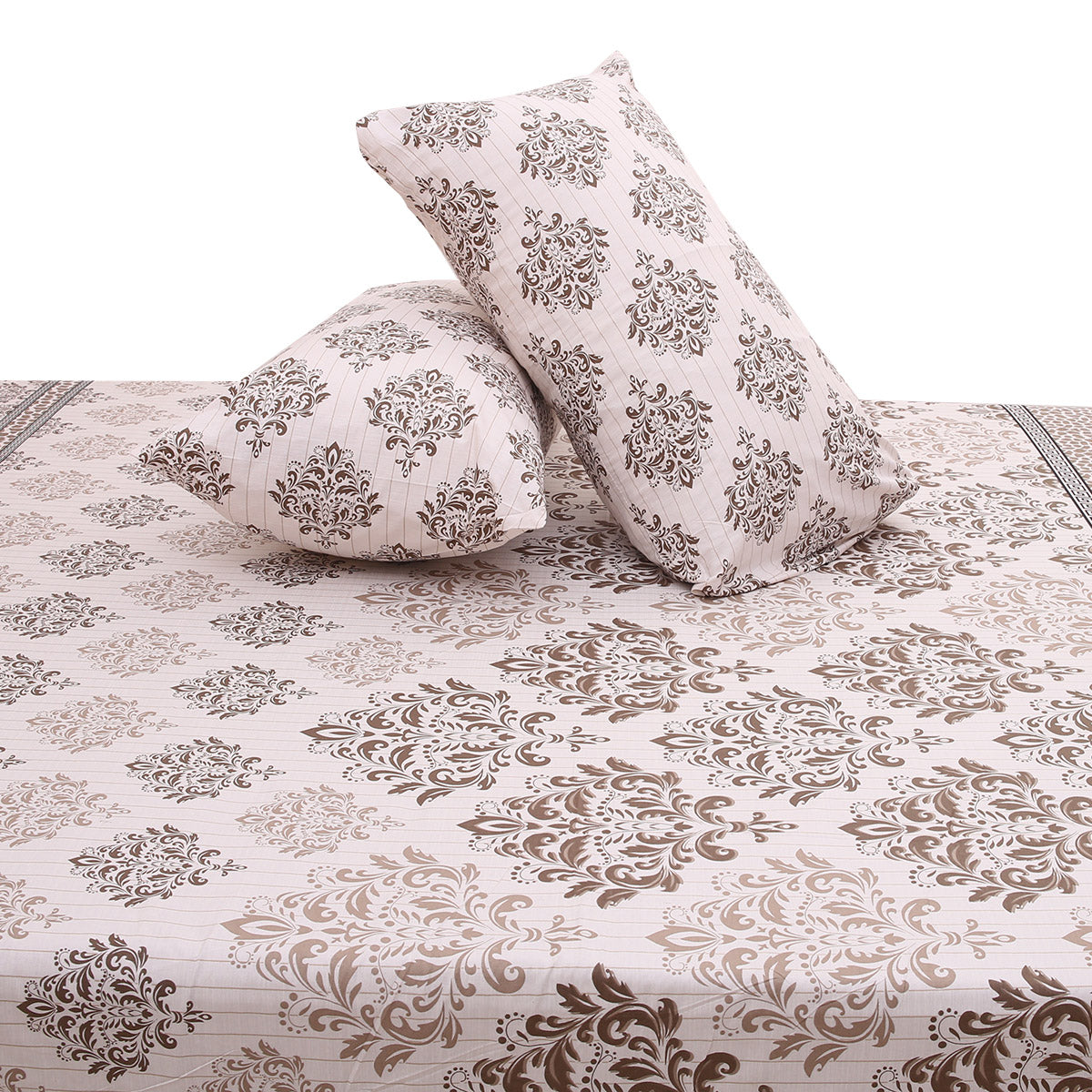 Beige Floral Double Bed Sheet 92x98 Inches with Matching Pillow Covers – Elegant Printed Bedding Set - Habitt