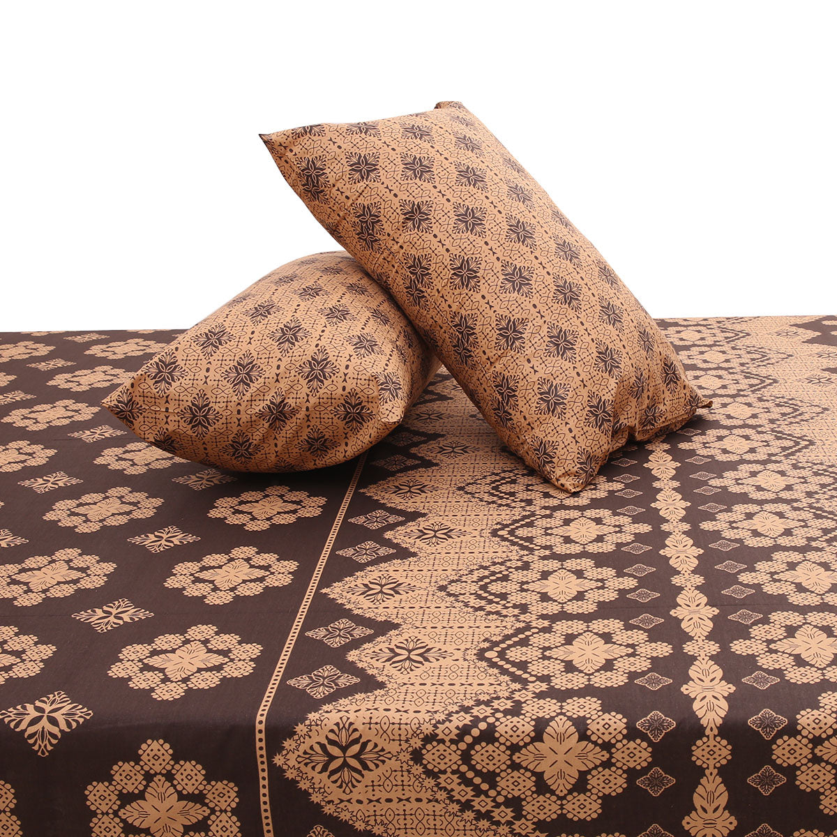Brown Ethnic Printed Double Bed Sheet 92x98" – Traditional Floral King Size Bedsheet with Pillow Covers - Habitt