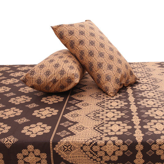 Brown Ethnic Printed Double Bed Sheet 92x98" – Traditional Floral King Size Bedsheet with Pillow Covers - Habitt