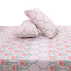 Pink Floral Double Bed Sheet 92x98" – Elegant Pastel Printed King Size Bedsheet with Pillow Covers - Habitt