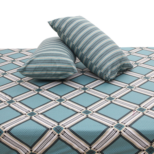 Teal Checkered Double Bed Sheet 92x98" – Modern Plaid Printed King Size Bedsheet with Pillow Covers - Habitt