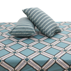 Teal Checkered Double Bed Sheet 92x98" – Modern Plaid Printed King Size Bedsheet with Pillow Covers - Habitt
