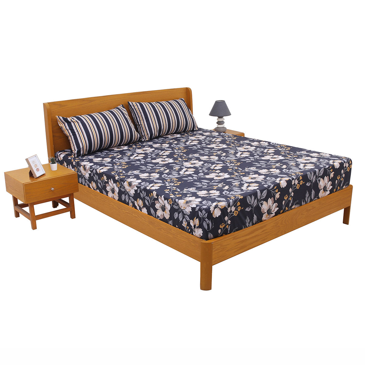 Blue Lily Double Bed Sheet Set | Elegant Floral Printed Bedding | 94x98 Inches - Habitt