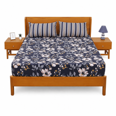 Blue Lily Double Bed Sheet Set | Elegant Floral Printed Bedding | 94x98 Inches - Habitt