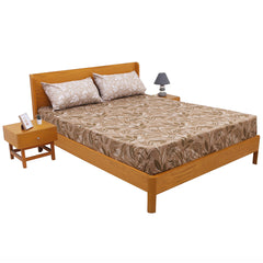 &nbsp;Brown Heritage Double Bed Sheet Set | Elegant Botanical Printed Bedding | 94x98 Inches - Habitt