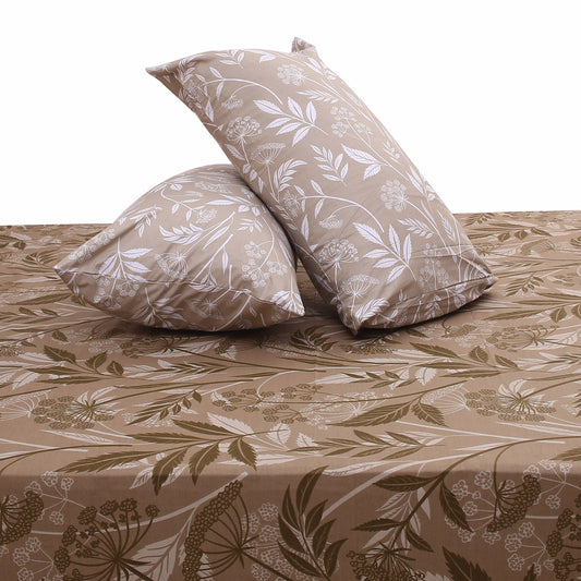 &nbsp;Brown Heritage Double Bed Sheet Set | Elegant Botanical Printed Bedding | 94x98 Inches - Habitt