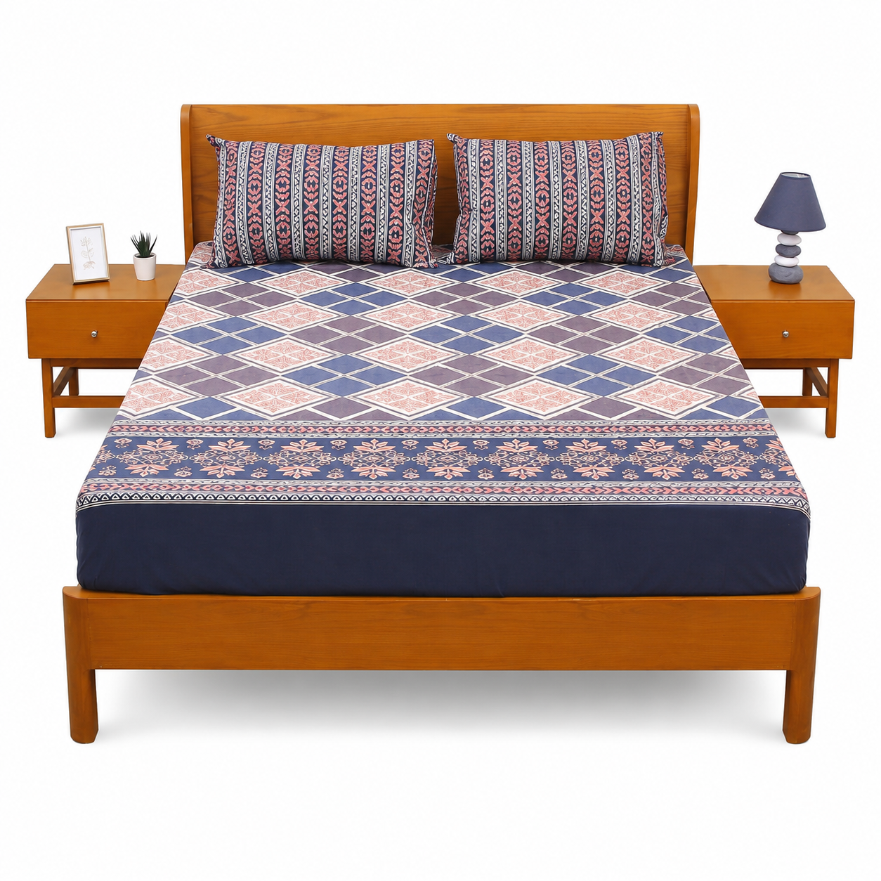 Heritage Checkered Double Bed Sheet Set | Vintage Floral Printed Bedding | 94x98 Inches - Habitt